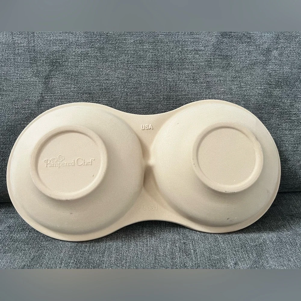 Pampered Chef Stoneware Egg Cooker 5132 Double Bowl 11.75 Baker‎ New W/o Box